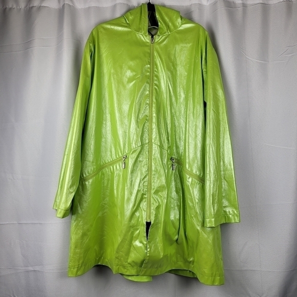 MYCRAPAC LIFE full zip Neon Green mesh lining long hoodie raincoat Size M/L - Picture 1 of 8